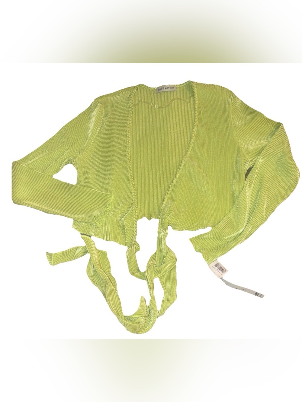 Love Nation Ribbed Wrap Tie Front Crop Top Lime Green Long Sleeve Size L NWT